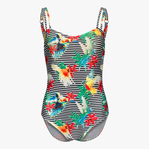 Maillot de bain avec motif tropical d'oiseaux et de fleurs en taille 36.