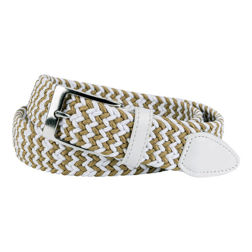 Ceinture élastique pour femmes en blanc et kaki, design tressé.