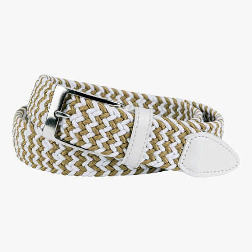 Ceinture élastique pour femmes en blanc et kaki, design tressé.