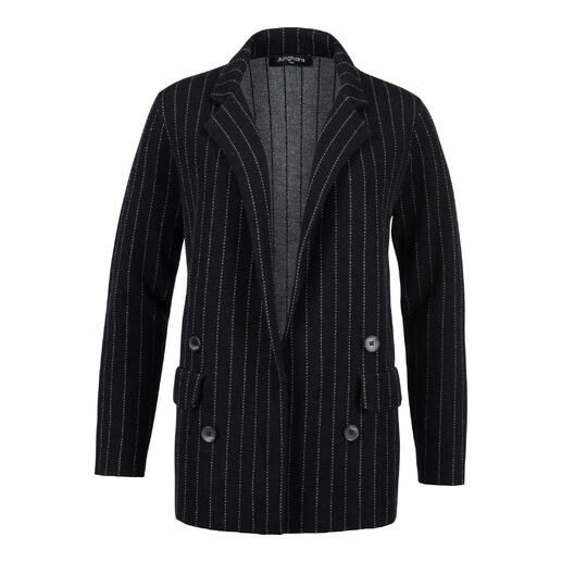 Blazer en tricot rayé noir avec boutons.