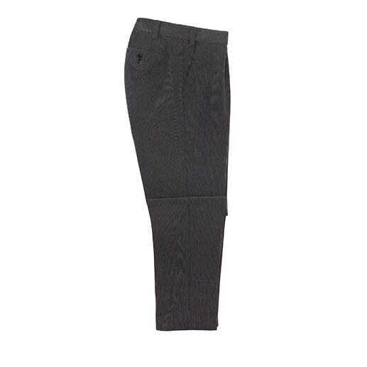 Pantalon en corduroy gris vu de côté.