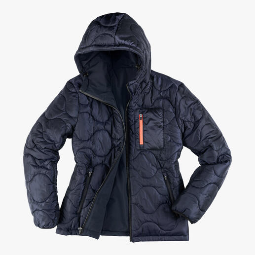 Veste réversible Softshell D’un côté, un super softshell coupe-vent et hydrofuge. De l’autre un rembourrage chaud.