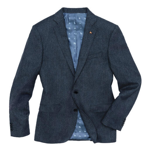 Vue de face d’un blazer en tweed de Donegal sur fond blanc
