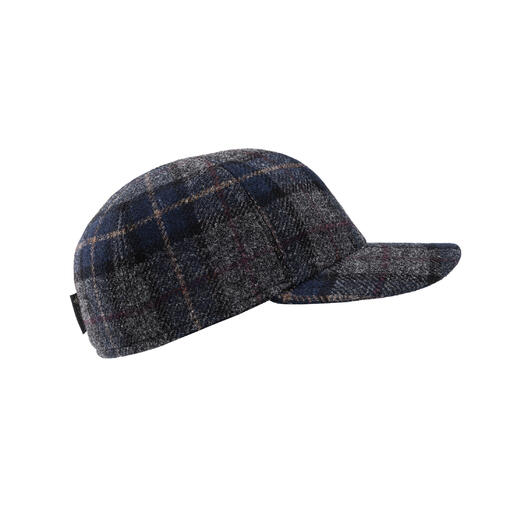 Casquette en laine Gore-Tex vue de côté, grise avec motif écossais
