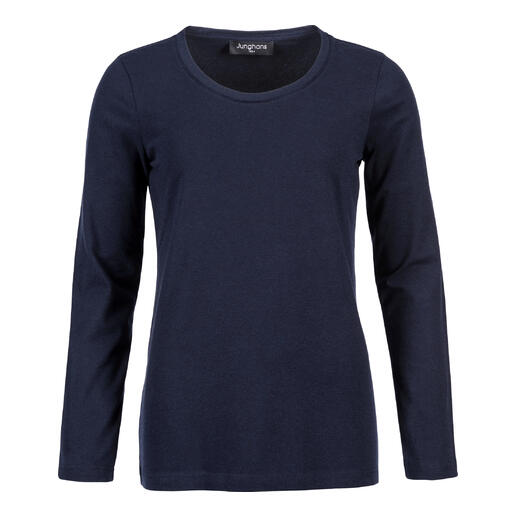 T-shirt à manches longues en cachemire pour femme en bleu marine avec encolure ronde
