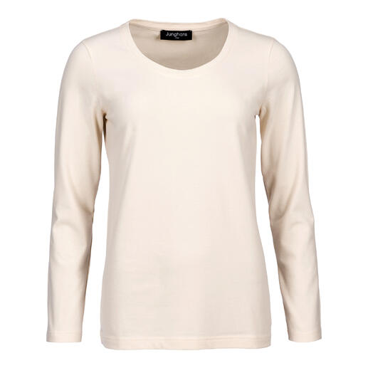 T-shirt à manches longues en cachemire pour femme en écru avec encolure ronde