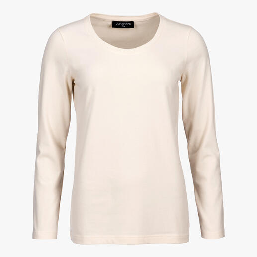 T-shirt à manches longues en cachemire pour femme en écru avec encolure ronde