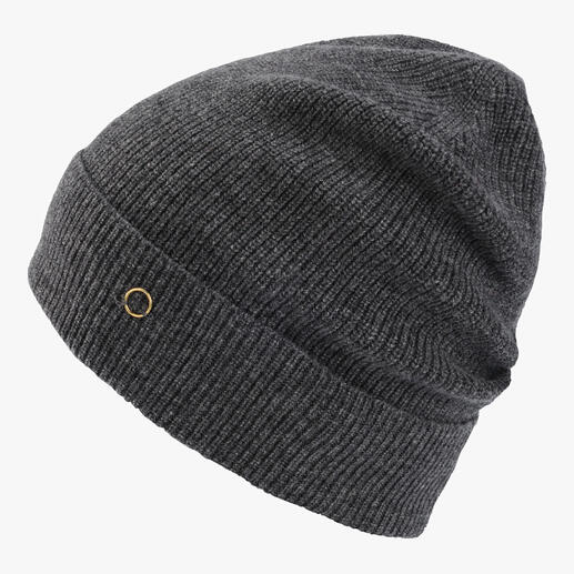 Bonnet en cachemire gris foncé de côté