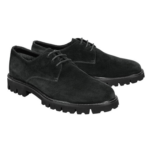 Chaussures derby vert foncé en daim avec semelle crantée