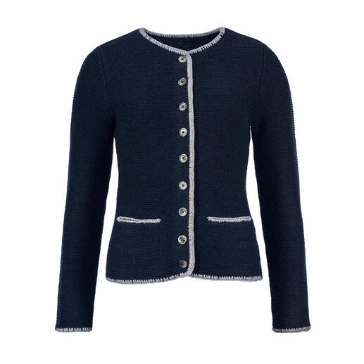 Blazer en cachemire bleu marine avec des boutons à l'avant