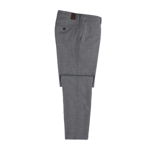 Vue latérale d'un pantalon Tropical-Wool gris sur un fond blanc.