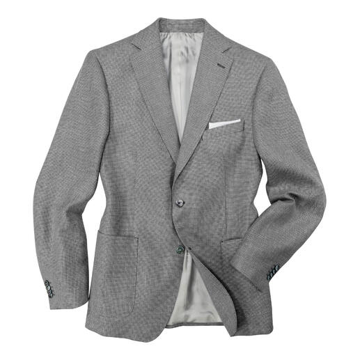 Veste Panama grise Carl Gross avec doublure grise, drapée de manière décontractée.