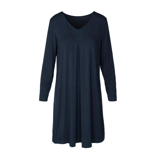 Chemise de nuit Hutschreuther en bambou bleu marine, coupe décontractée avec manches longues