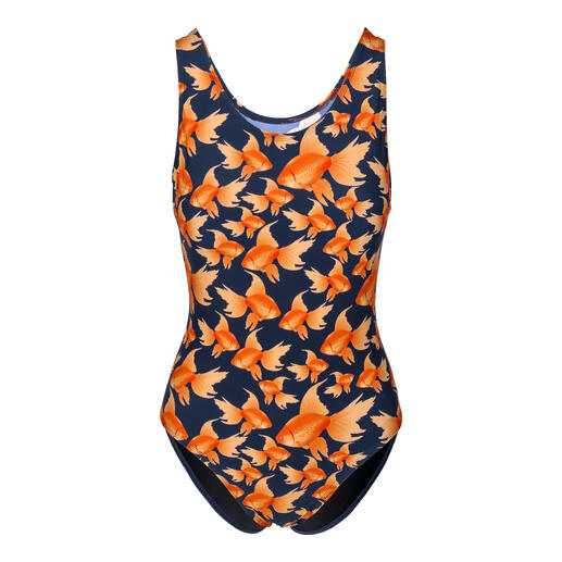 Maillot de bain Aquafeel poisson rouge en vue complète sur fond blanc.