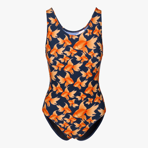 Maillot de bain Aquafeel poisson rouge en vue complète sur fond blanc.