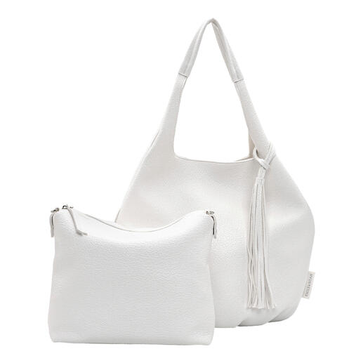 Sac soft shopper blanc avec un petit sac supplémentaire, sur fond blanc.