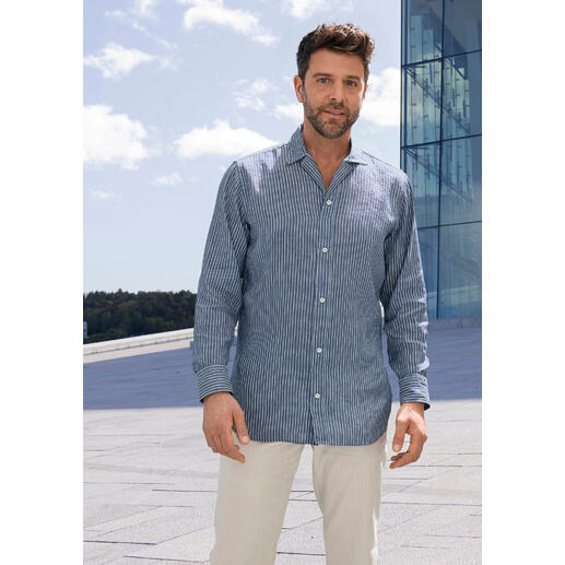 Chemise en lin et Tencel DU4 Chemise en lin Tencel bleue avec fines rayures