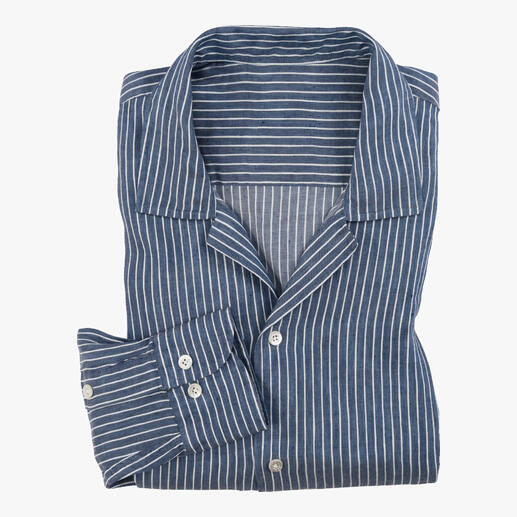Chemise pliable en lin Tencel bleue à rayures