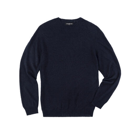 Pull en cachemire et lin bleu foncé.
