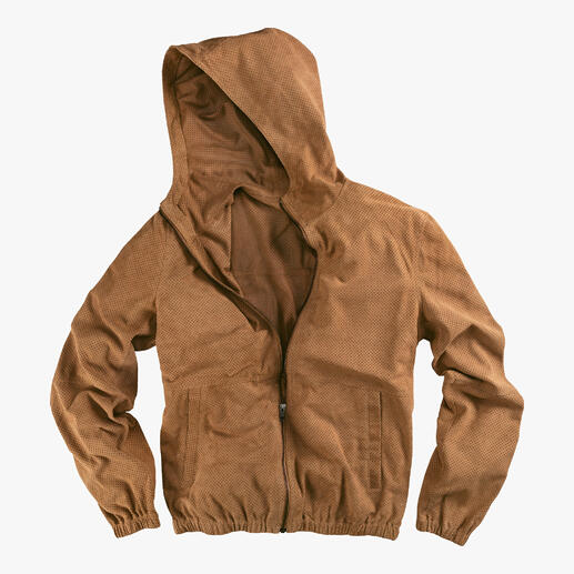 Hoodie en velours marron avec motif perforé