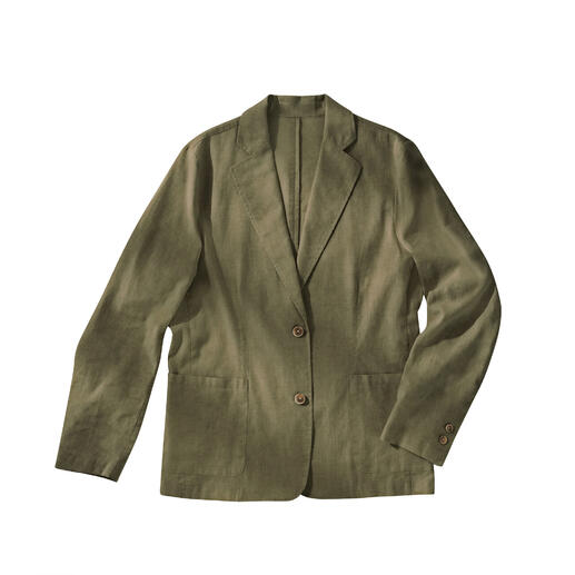Blazer en chanvre sur fond blanc, en couleur grise, coupe ample.