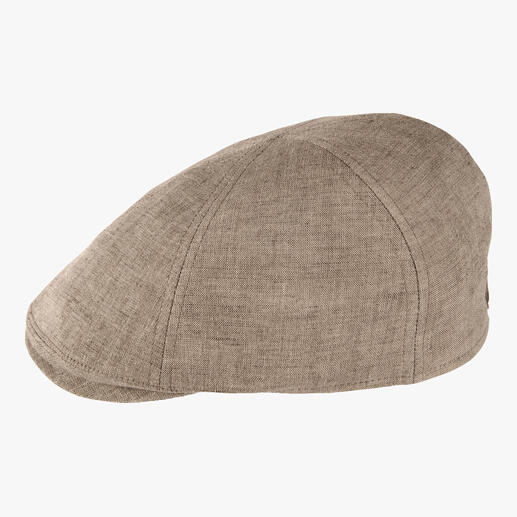 Casquette en lin de couleur claire vue de côté.