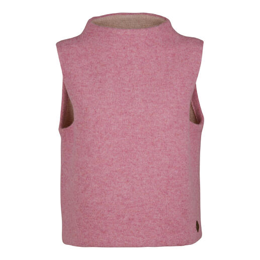 Vue de face d'un pull rose à encolure ronde.