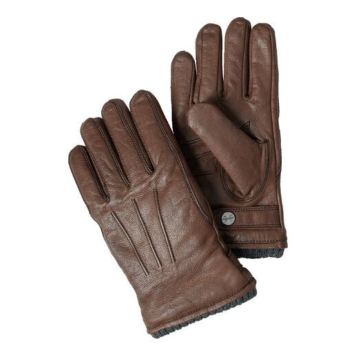Gants Primaloft marron avec design matelassé.