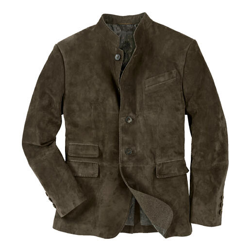 Blazer en daim olive sur fond blanc