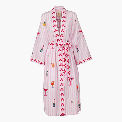 Ensemble Sleepover Nimo With Love Avec masque de sommeil et pochette assortie. Idéal comme cadeau. Robe de chambre rose avec motif de cocktail sur fond rayé