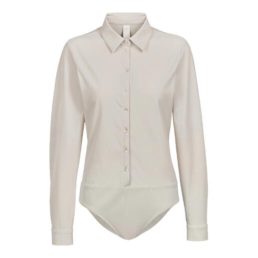 Body blouse beige à manches longues et boutons.