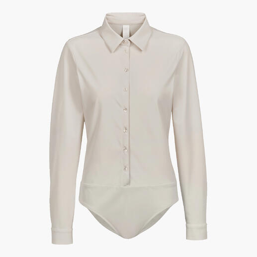Body blouse beige à manches longues et boutons.