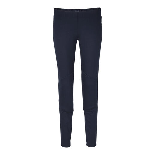 Pantalon de dormeur latéral bleu marine sur fond blanc.