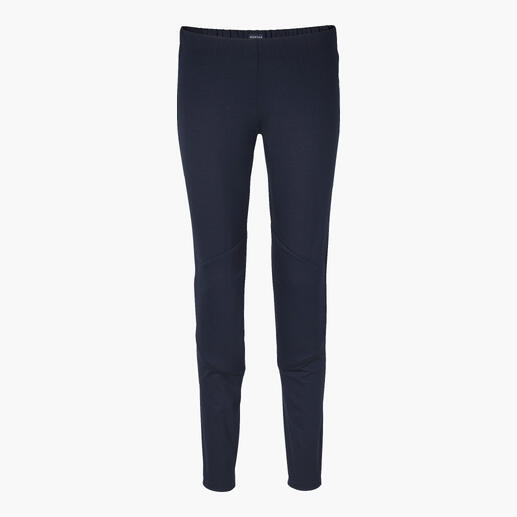 Pantalon de dormeur latéral bleu marine sur fond blanc.