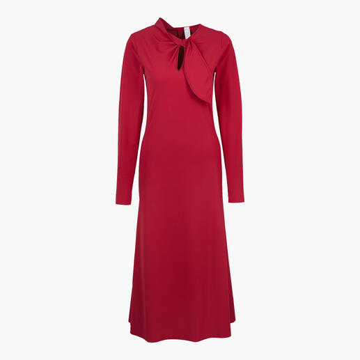 Robe rouge avec manches longues et détail de nœud.
