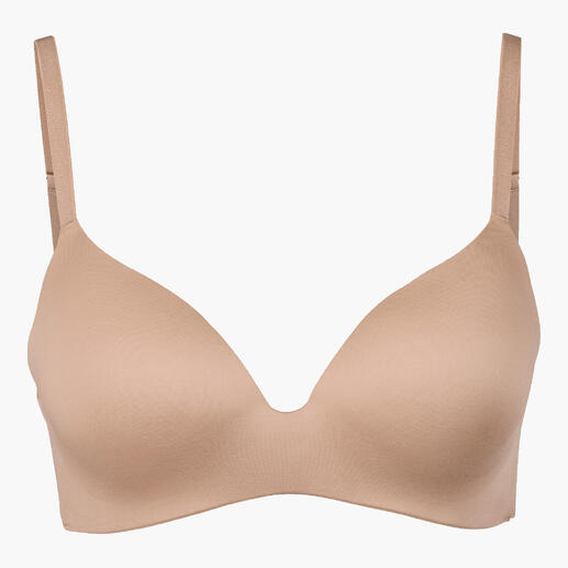 Soutien-gorge seamless soft caramel sur fond blanc.