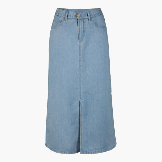 Jupe en denim 5 poches aérienne de Gardeur en bleu clair avec une fente à l'avant.