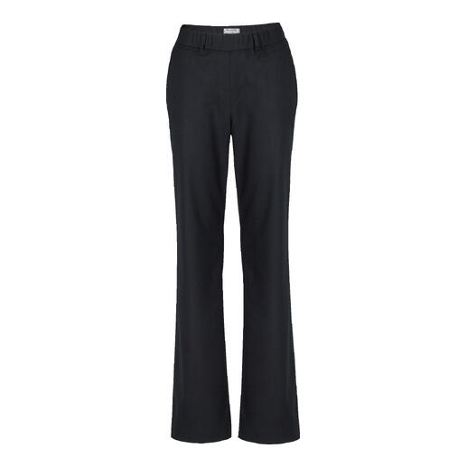 Pantalon en lyocell et laine navy debout avec taille élastique.