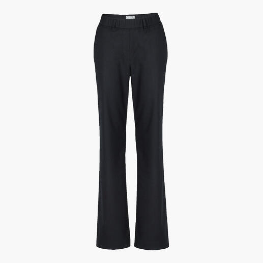 Pantalon en lyocell et laine navy debout avec taille élastique.