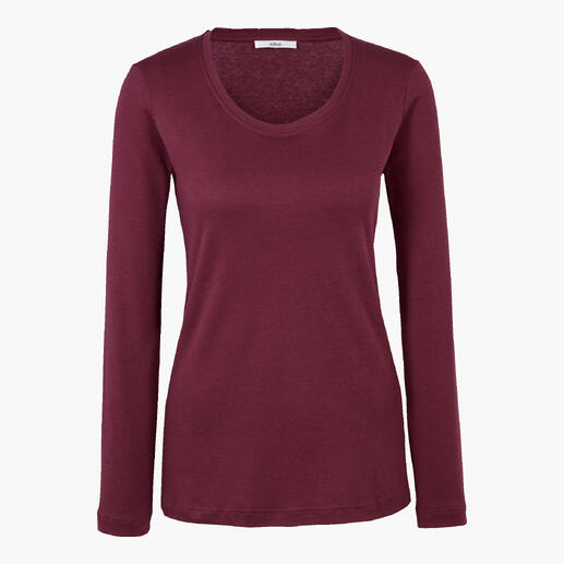 T-shirt long en cachemire JH1954 bordeaux avec col rond
