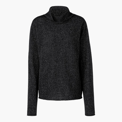 Pull glamour Junghans 1954 Fibres naturelles luxueuses et fil lamé ultrafin : quand le glamour devient soudainement douillet. Pull-over glamour noir pour femmes, vue de face.