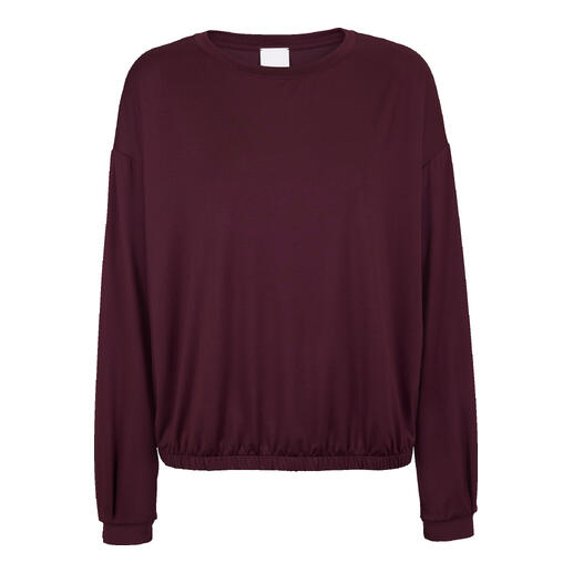 T-shirt loungewear Mey rouge foncé avec taille élastique et manches longues.