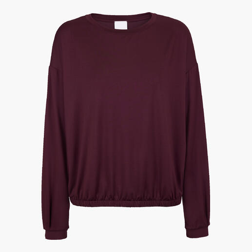T-shirt loungewear Mey rouge foncé avec taille élastique et manches longues.
