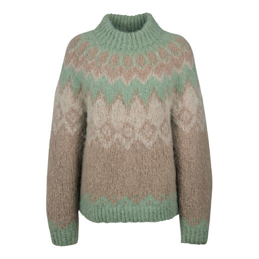Pull norvégien granny en couleurs naturelles de face