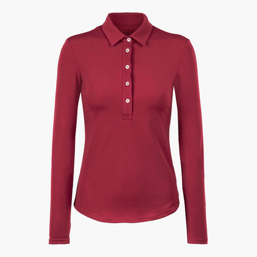 Polo d'hiver rouge à manches longues et patte de boutonnage.