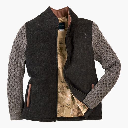 Veste en tweed celtique brun-gris avec doublure à motif.