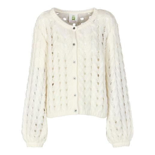 Cardigan en alpaga Tencel en off-white, design tricot avec des boutons devant.