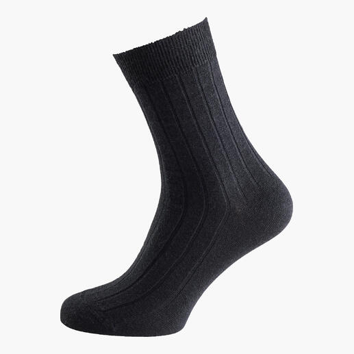 Chaussettes en alpaga noires, tailles 39-42, avec une fine texture côtelée.