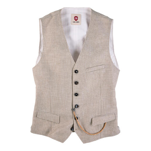 Gilet panama beige clair avec des boutons et une poche.