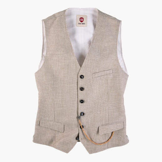 Gilet panama beige clair avec des boutons et une poche.